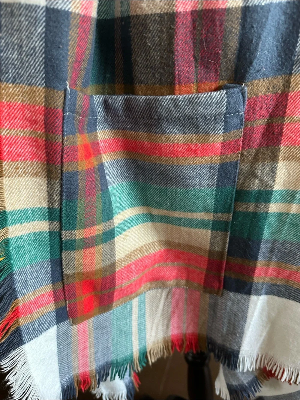 Grace & Lace Pocket Poncho Scarf Ivory Teal Plaid Wrap Pockets OS